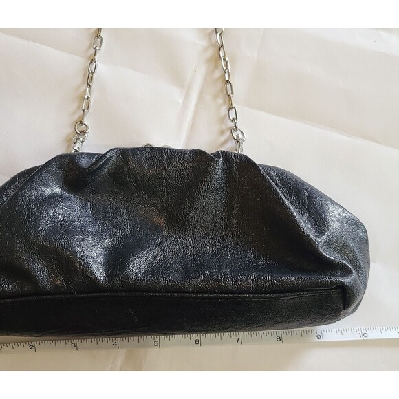 Vintage Nine West Black Leather Faux Diamond Kiss Lock Clutch Bag w/ Strap - Picture 5 of 12